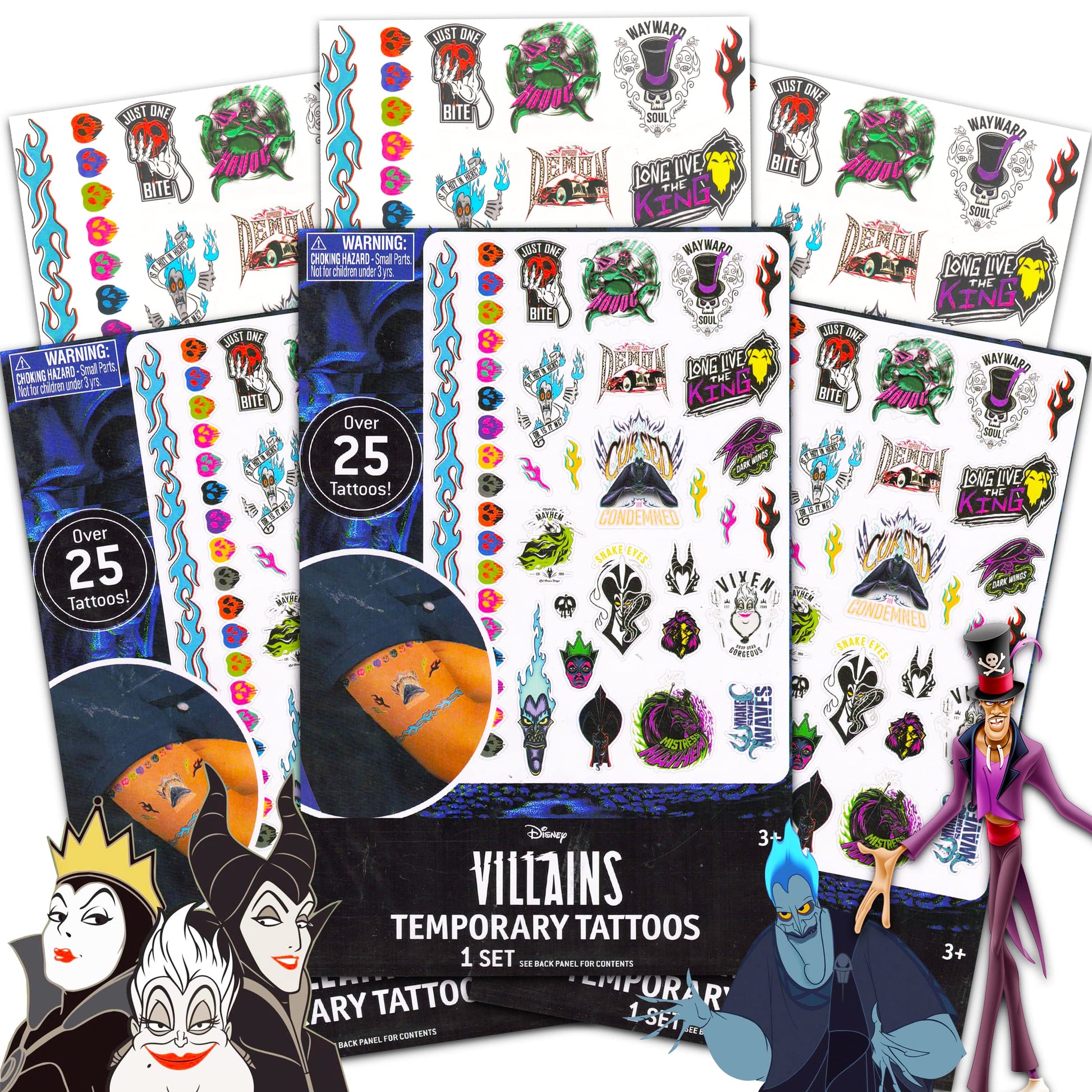 Disney Villains Tattoos Party Favors Pack ~ Bundle Includes 75 Disney Villains Temporary Tattoos Featuring Maleficent and More (