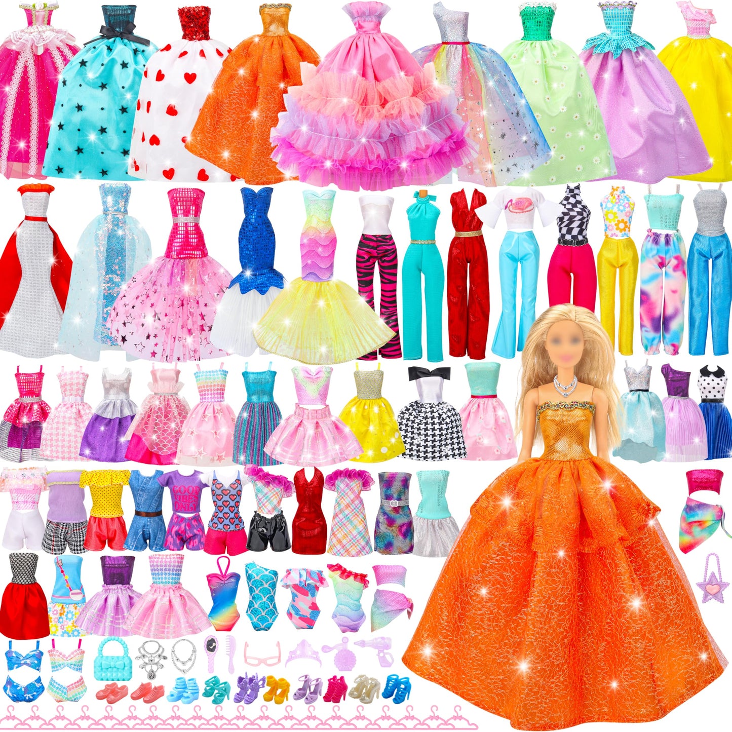 Style Shine 56 Pcs Doll Clothes And Accessories,2 Wedding Gowns 2 Evening Dresses 6 Fashion Dresses 4 Set Casual Outfit Top And