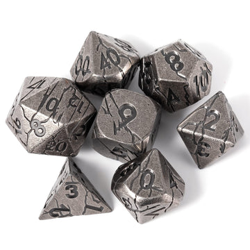 DND Metal Dice - Cracked Iron Ruins Metal Dice - Polyhedral Dice Set for RPG D&D MTG Pathfinder and More - Beautifully Detailed