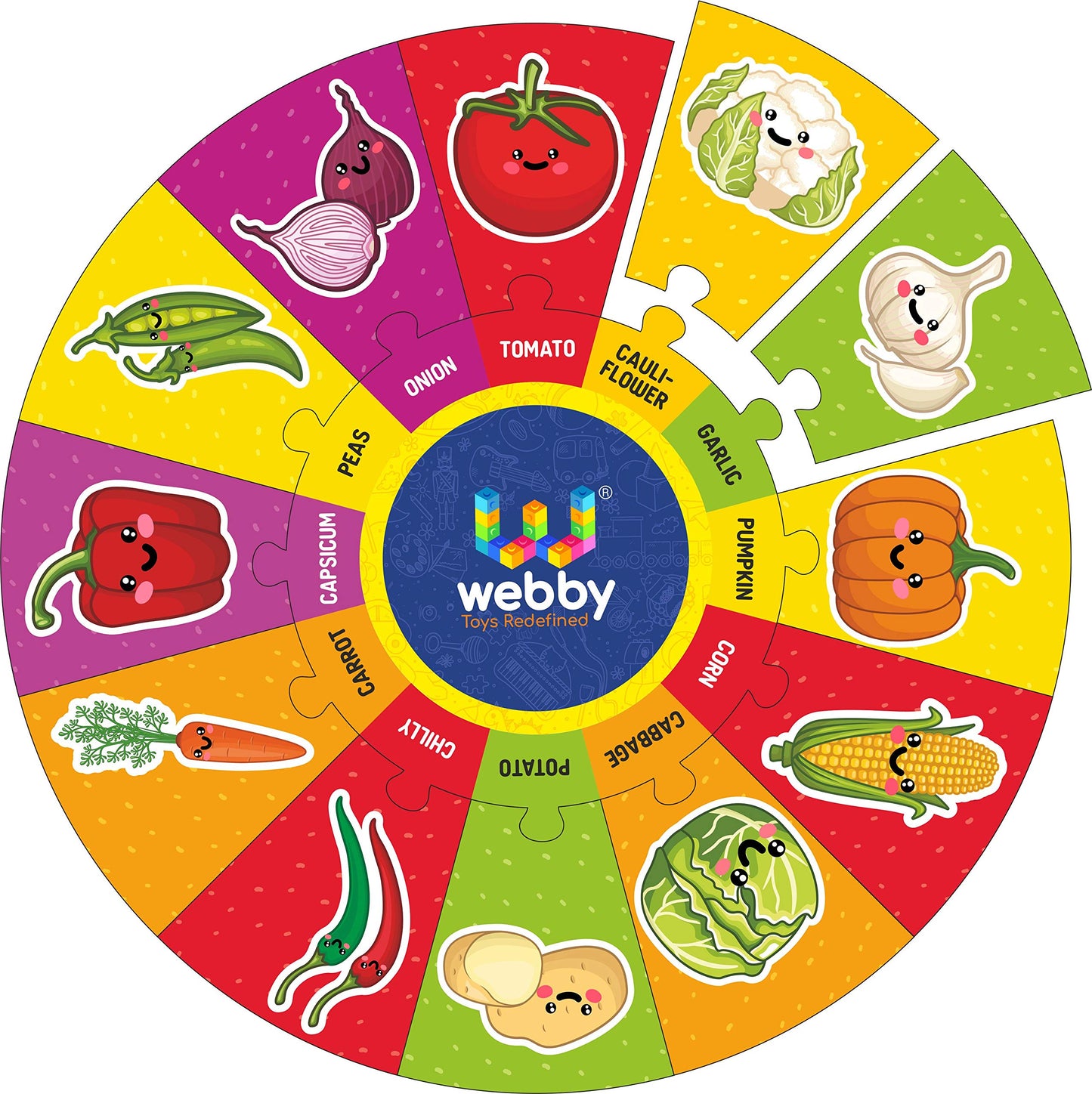 Webby Vegetables Wooden Round Jigsaw Puzzle, 13 Pcs