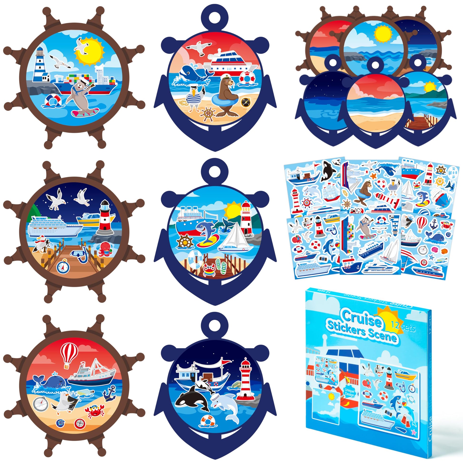 Cy2Side Cruise Scene Stickers Set - Make Your Own Ocean Animals Cruise Scene Stickers Art Craft Diy Cruise Stickers Scene With Sharks Sea Navigation Ship Stickers For Kids Carnival Cruise Party Favor