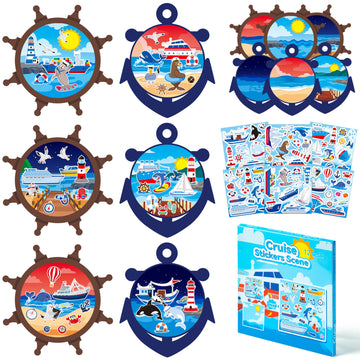Cy2Side Cruise Scene Stickers Set - Make Your Own Ocean Animals Cruise Scene Stickers Art Craft Diy Cruise Stickers Scene With Sharks Sea Navigation Ship Stickers For Kids Carnival Cruise Party Favor