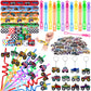SNLN 98Pcs Monster Truck Party Favors Birthday Supplies for Boys Kids, Bubble Wands Drinking Straws Slap Bracelets Keychains Sti