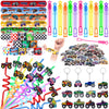 SNLN 98Pcs Monster Truck Party Favors Birthday Supplies for Boys Kids, Bubble Wands Drinking Straws Slap Bracelets Keychains Sti