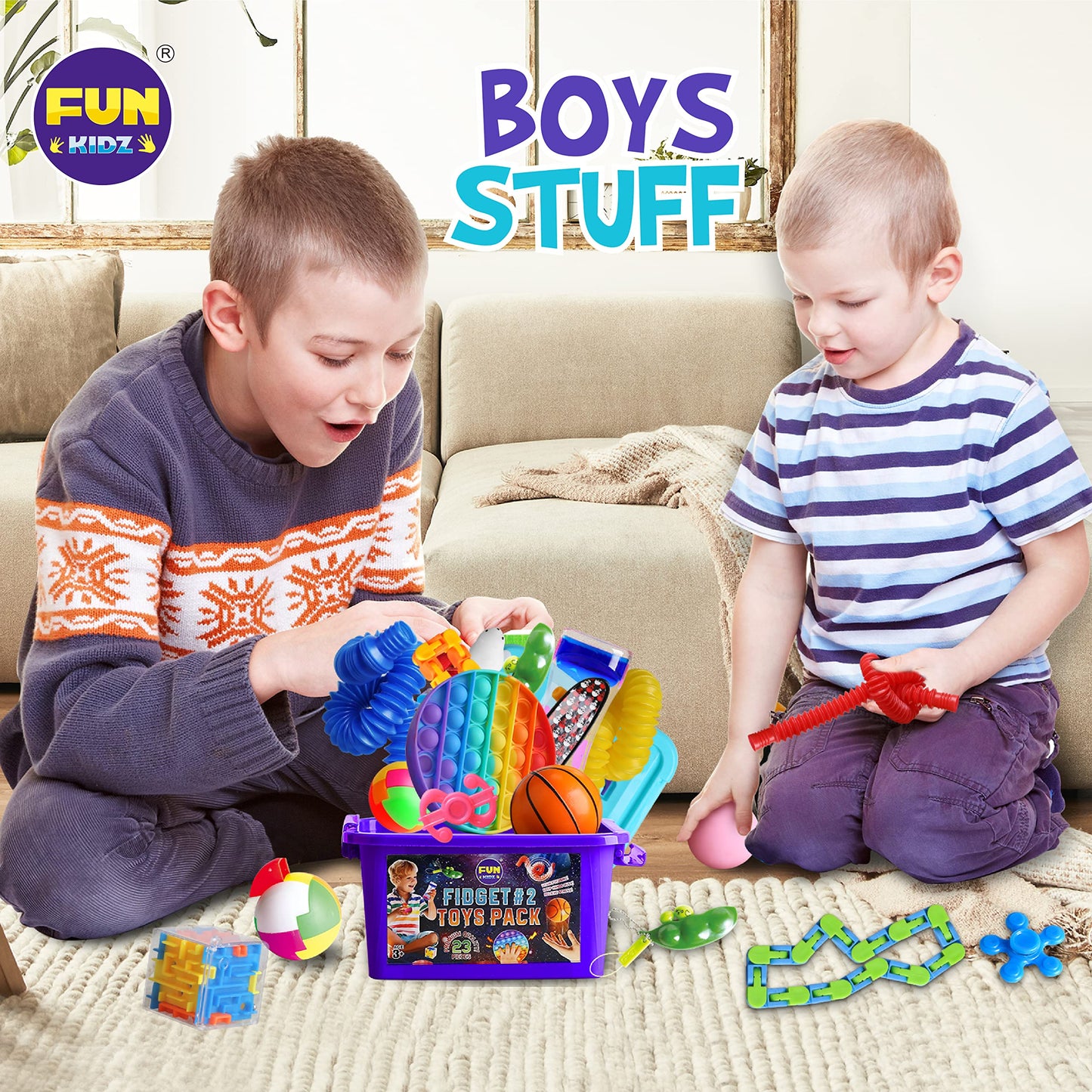 Fidget Pack Box For Boys Girls 4-12, Funkidz Fidget Toys For Kids 5-7 Autistic Sensory Mystery Birthday Gifts In Reusable Portable Treasure Box Nice Party Favors
