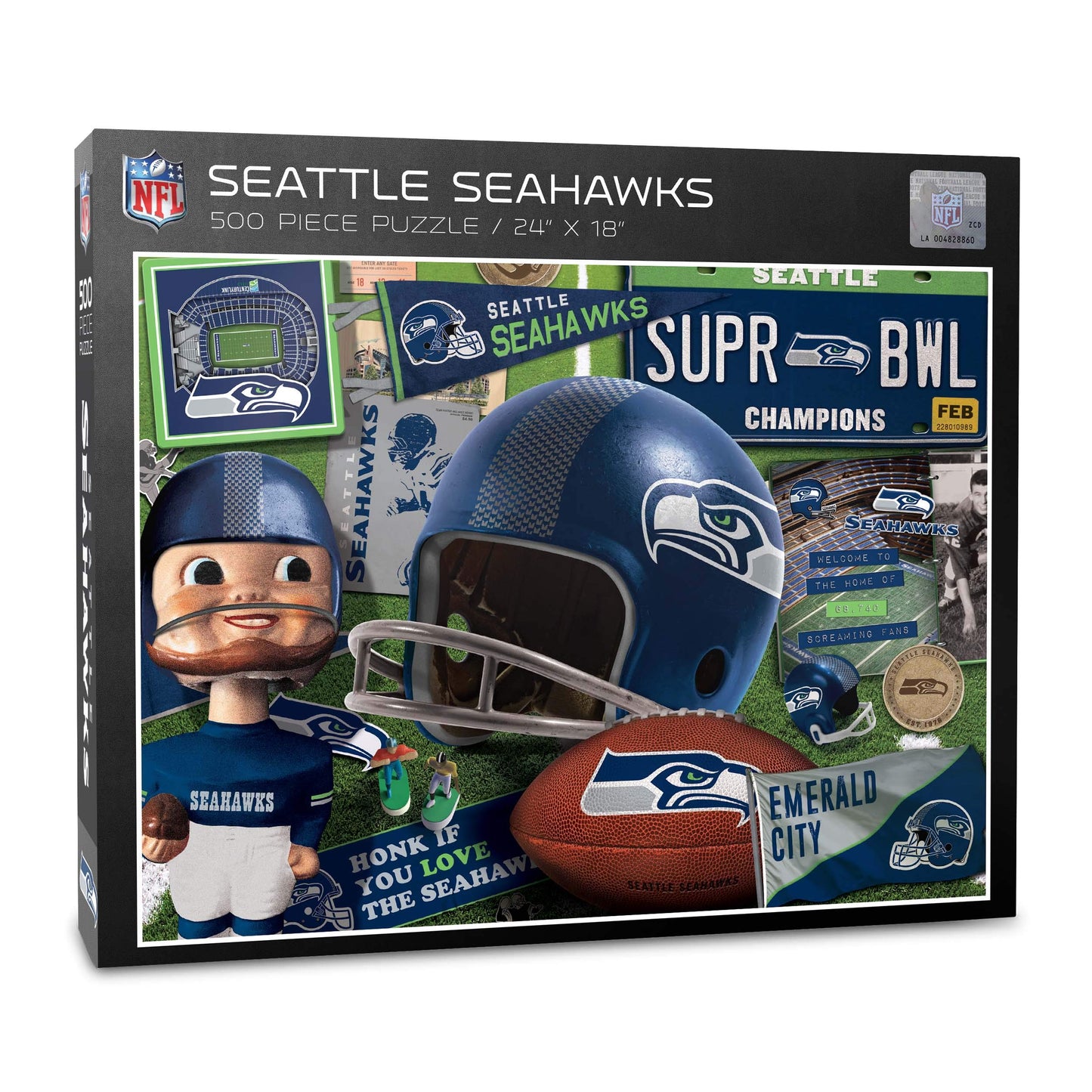 YouTheFan NFL Seattle Seahawks Retro Puzzle - 500 Pieces, Cardboard, Team Colors, Model 0951490