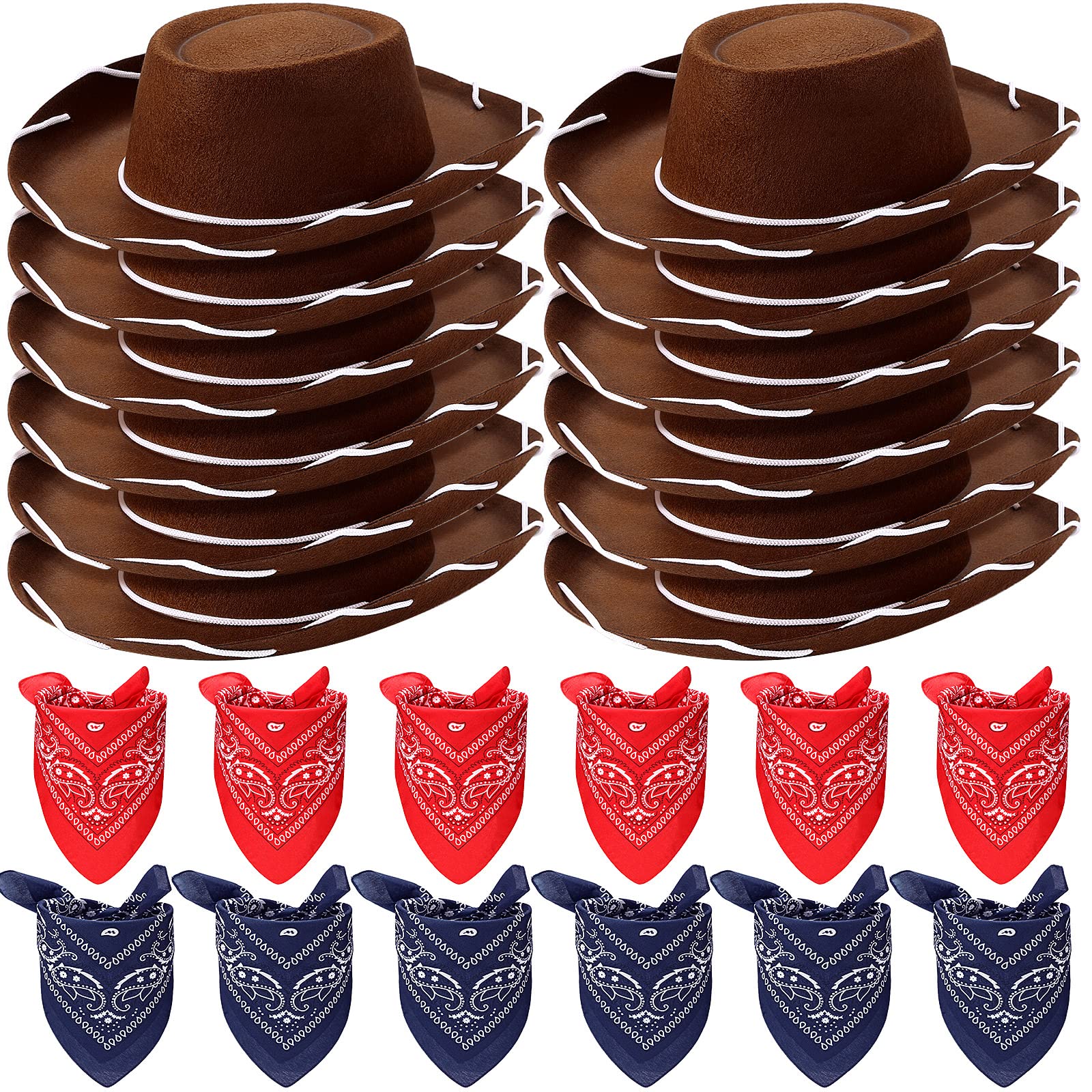 24 Pieces Cowboy Hats and Bandanas for Kids Western Cowboy Costume Hat Accessories for Toddler Child Western Theme Birthday Part