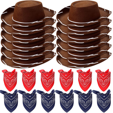 24 Pieces Cowboy Hats and Bandanas for Kids Western Cowboy Costume Hat Accessories for Toddler Child Western Theme Birthday Part