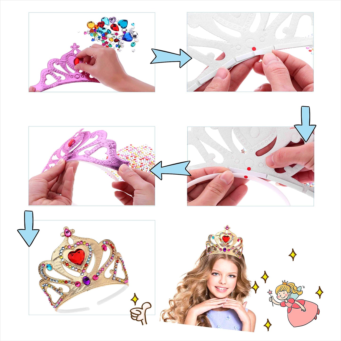 Richness DIY Party Crowns Foam Kids Tiaras Make Your Own Crowns with Jewel Stickers Party Favors for Kids Pack of 6