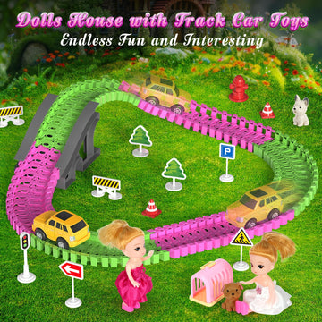 Mastom Dolls House For Girls, Doll Girls Houses With Track Car Toys, Dolls, Pets, Car, Furniture And Accessories, Pink Dream Princess Castle Playset Toy Gifts For Toddler Girls Ages 3 4 5 6 7 8+