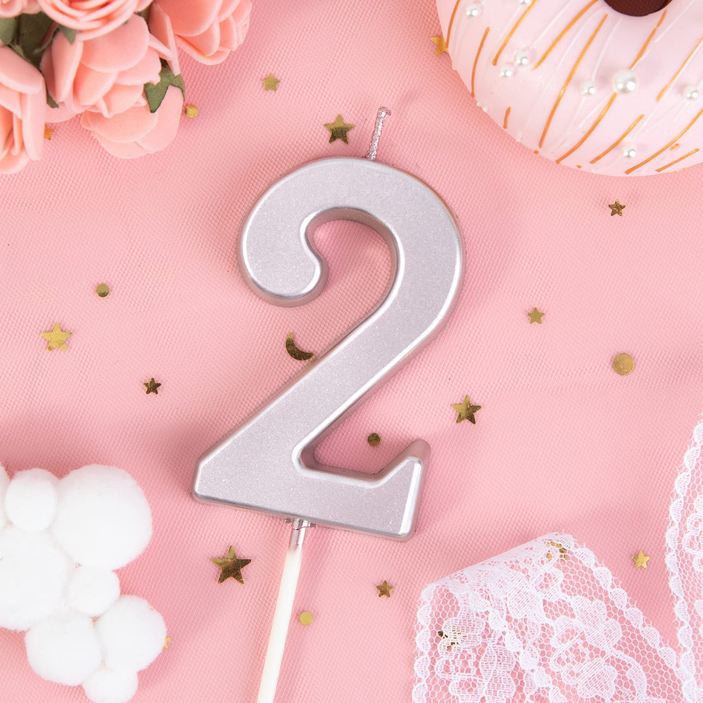 PHD CAKE 2.76 Inch Modern Rose Gold 2 Number Birthday Candles, Rose Gold Number Candles, Cake Number Candles, Party Celebration
