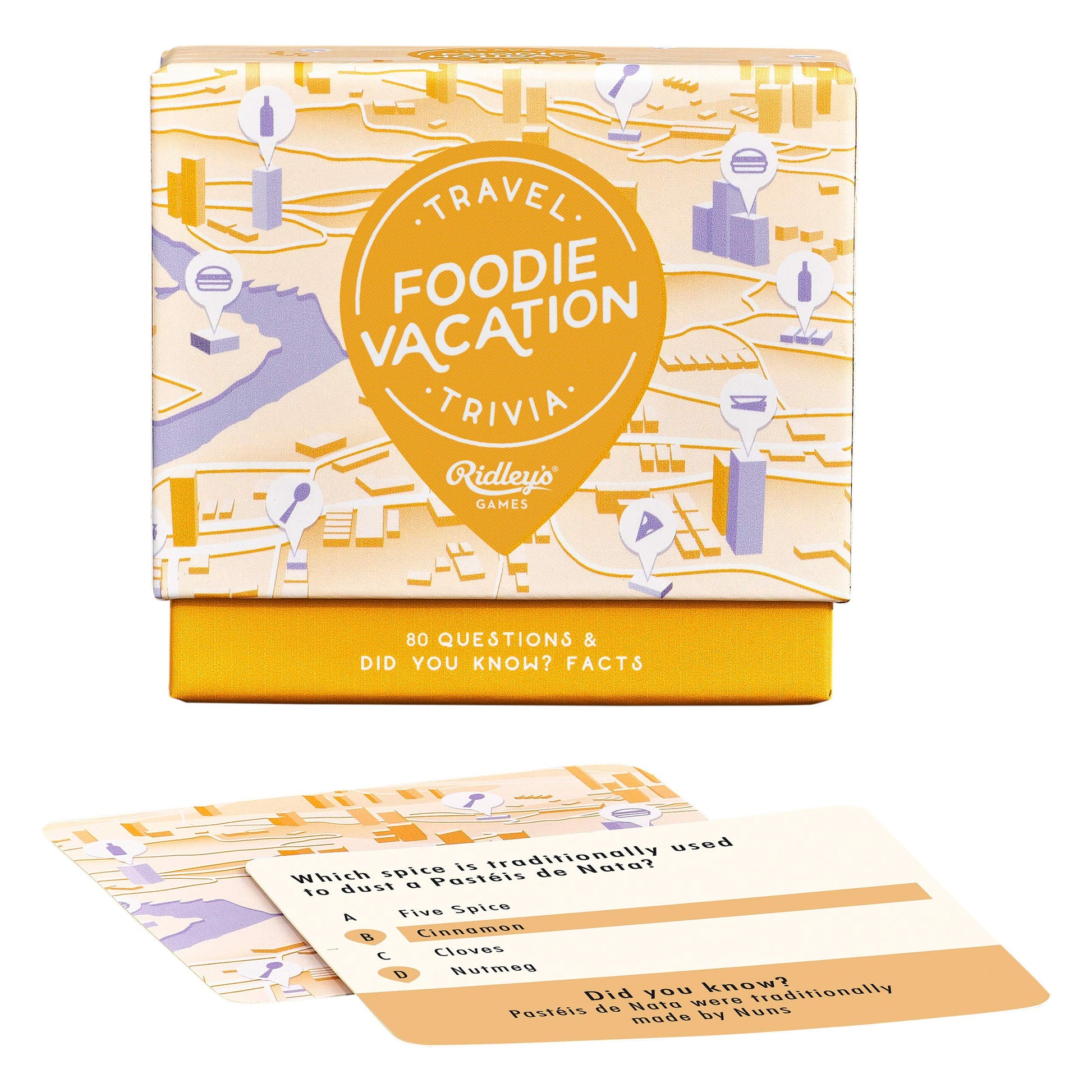 Ridley'S Foodie Vacation Trivia Card Game – Trivia Game For Adults And Kids – 2+ Players – Includes 80 Questions And Bonus Facts – Fun Quiz Cards, Makes A Great Gift
