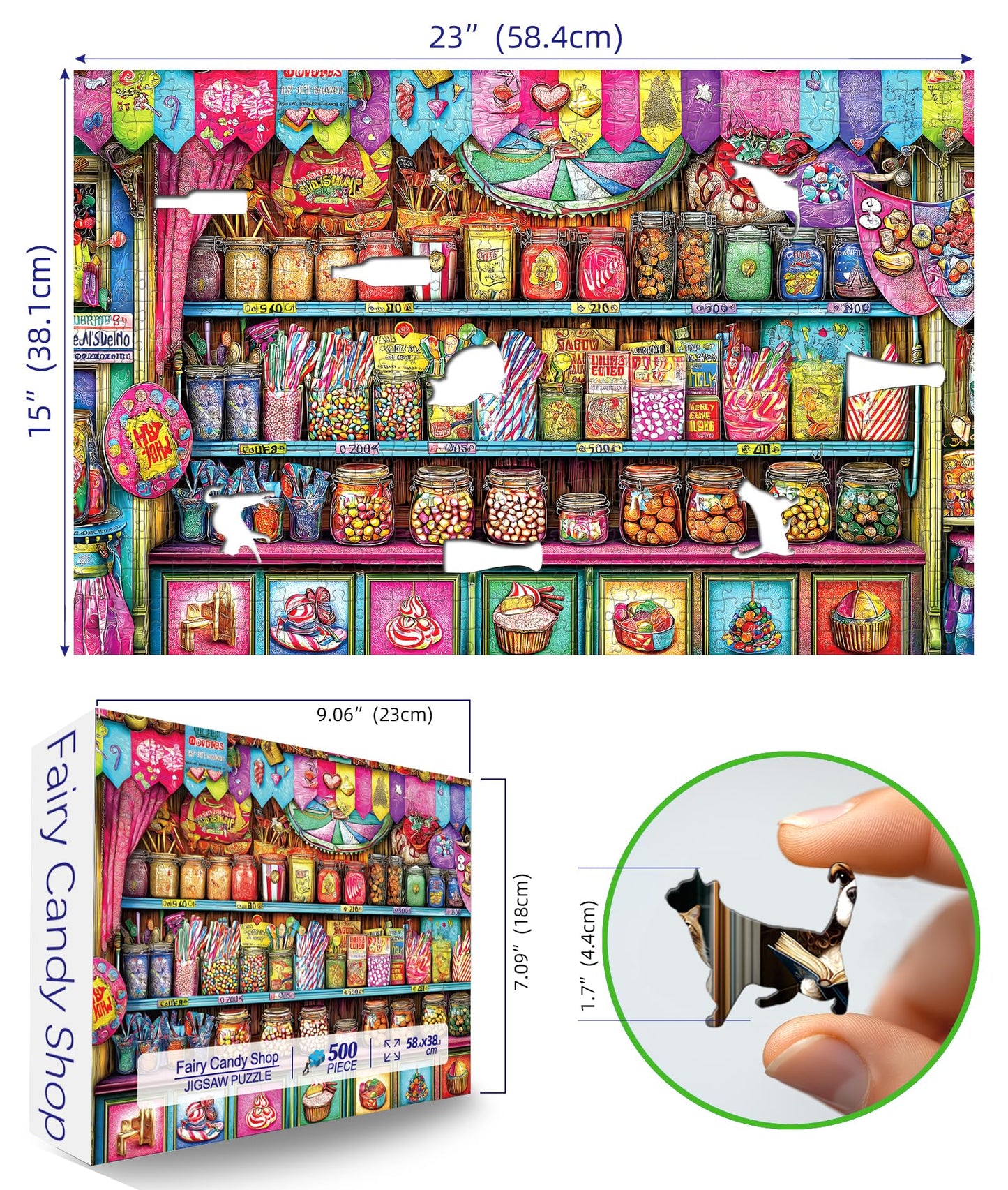 Blueforest 500 Piece Jigsaw Puzzle - Colorful Candy Shop Scene, 23"x15", Cardboard, Family Activity