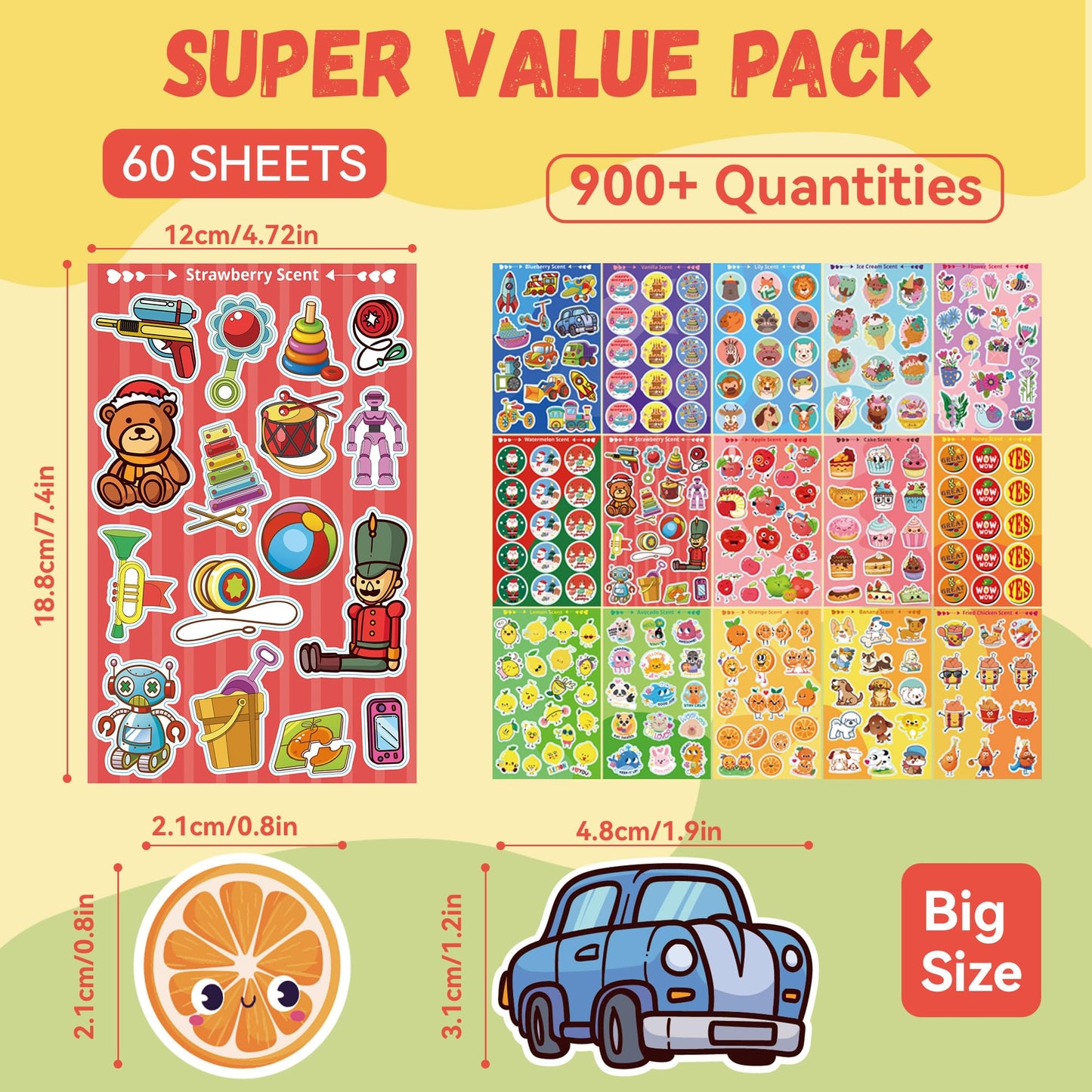 HORIECHALY Scratch and Sniff Stickers for Kids, 60 Sheets 900+ Smelly Stickers with 7 Themes, 15 Scents Scented Stickers for Tea