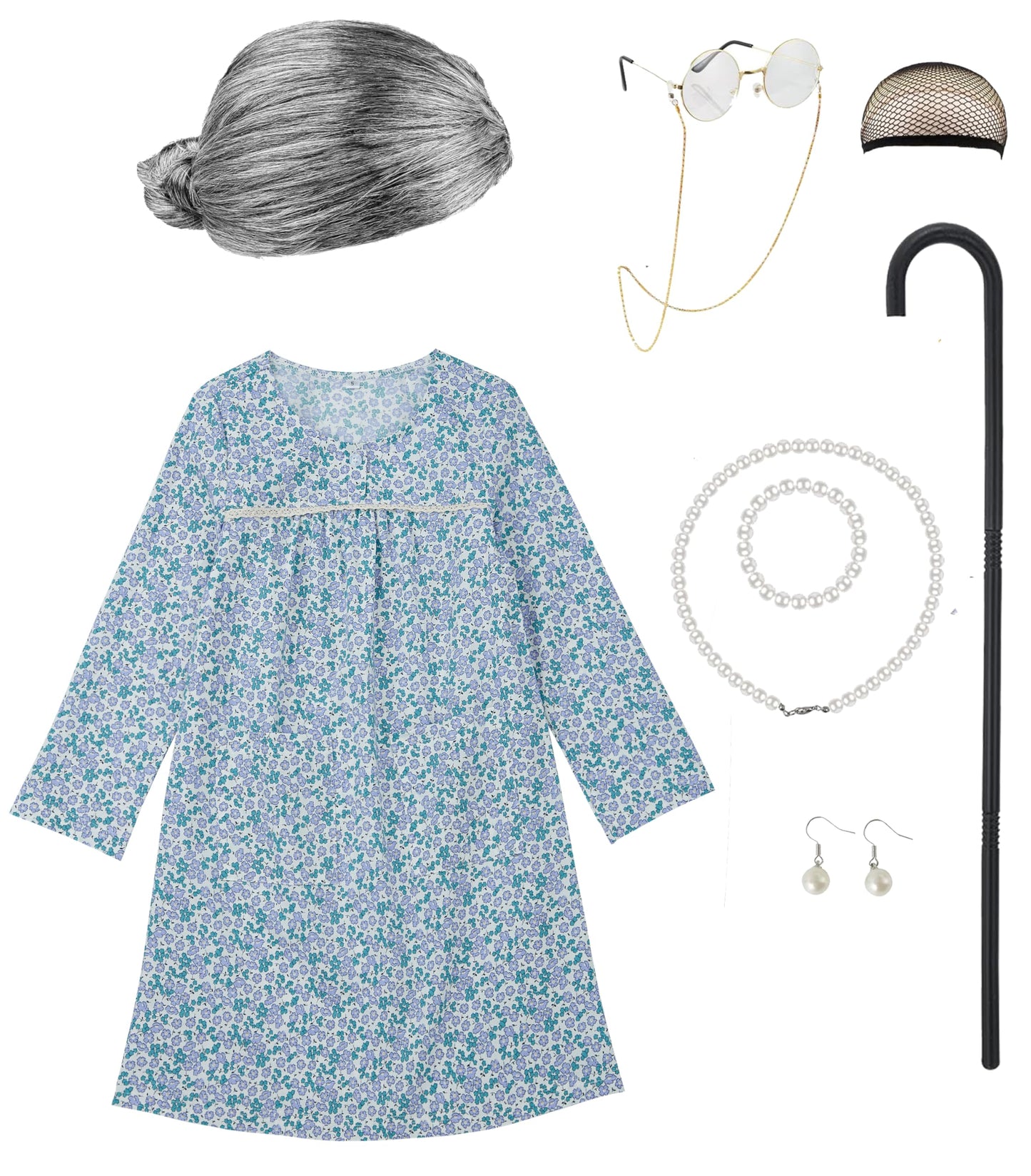 Girls 100Th Day Of School Costume Grandma Dress Halloween Cosplay Little Old Lady Costume For Kids (3 Floral, 7)