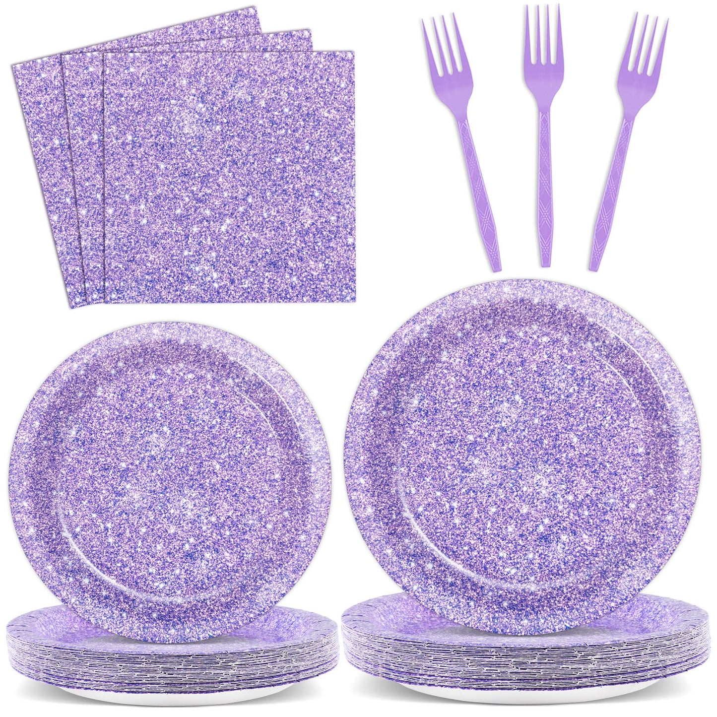 96PCS Purple Glitter Paper Plates and Napkins K-pop Purple Tableware Party Paper Plates Glitter Birthday Disposable Dinnerware P