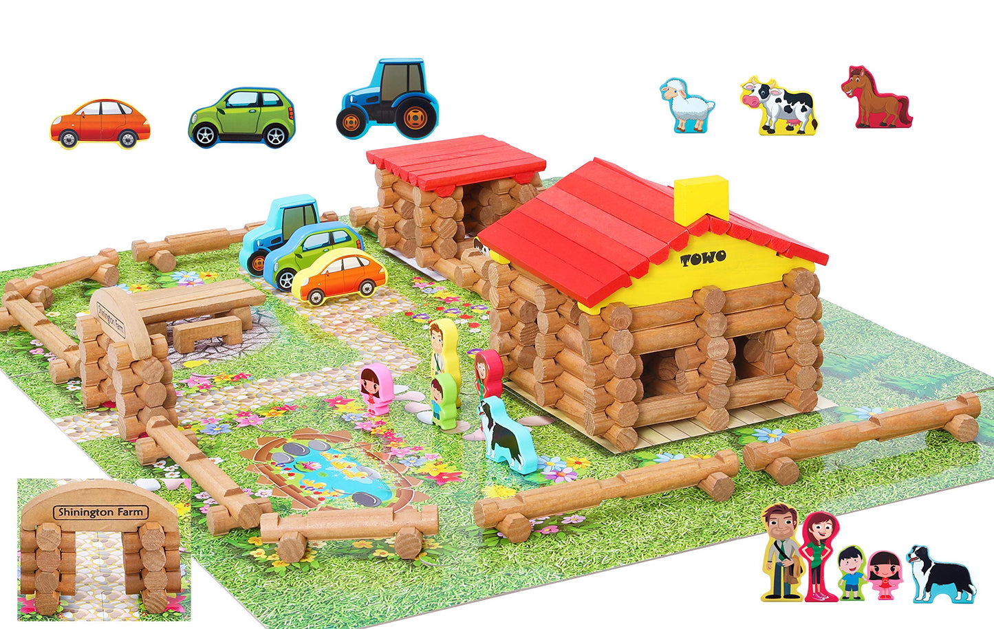 Toys of Wood Oxford Wooden Logs Farm Playset - 207 Pieces, Multicolor, TW-SH Farm, Ideal for 3-6 Year Olds