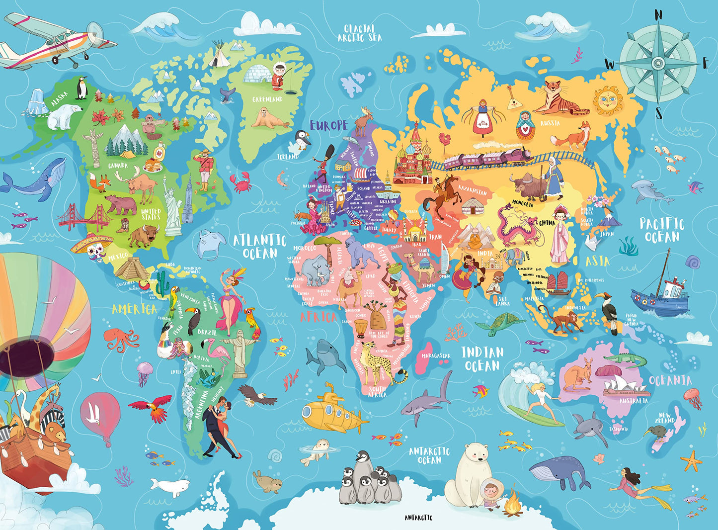 Ravensburger Map Of The World 100 Piece Xxl Jigsaw Puzzle Forkids - | Unique Piece Design | Anti-Glare Surface | Skill-Building, Fun Activity | Amazon Exclusive