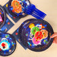 Scione 96 Pcs Outer Space Party Decorations Galaxy Party Tableware Set, Solar System Paper Party Plates Napkins Forks For 24 Guests, Kids Party Favors Space Themed Birthday Party Supplies