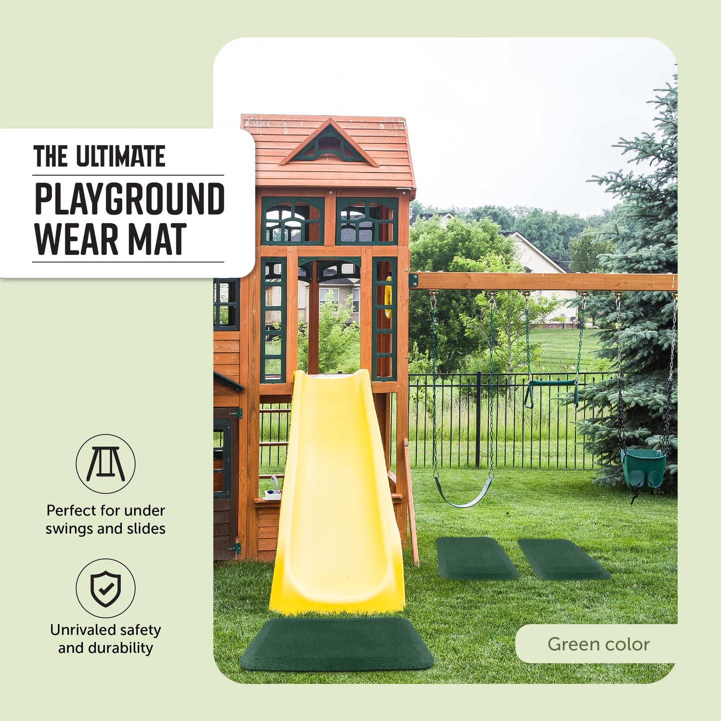 Playsafer Playground Safety Rubber Wearmat For Swingsets And Slides - 1'' Thick X 24'' W X 40'' L (1 Pack, Green)