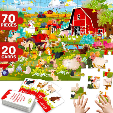 Quokka Search And Find Puzzles For Kids Ages 4-6 - Riddle Kids Puzzles 6-8 Years Old - 70 Unique Pcs | 20 Illustrated Guessing Cards | Engaging Children Themes - Farm Puzzle Gift For Toddlers 3-5