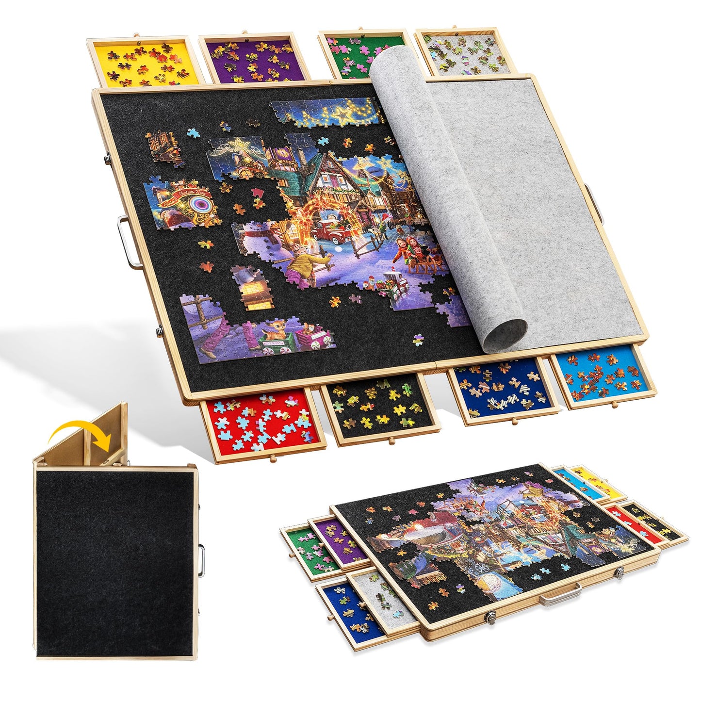 Tektalk 2000 Piece Foldable Puzzle Board With 8 Sorting Trays/Drawers, Jigsaw Puzzle Table With Cover, Storing For 2000, 1500, 1000, 500 Jigsaw Puzzle Pieces