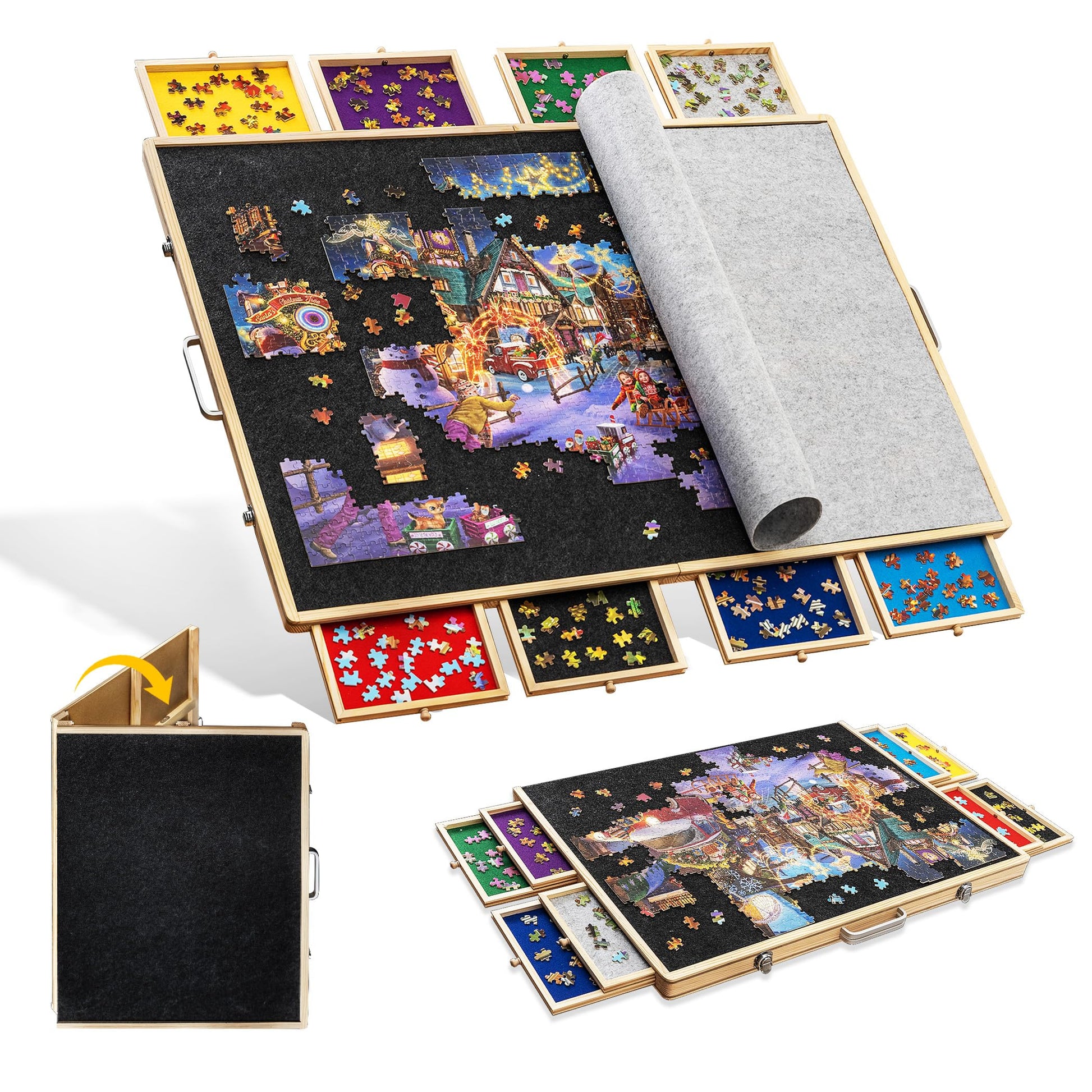 Tektalk 2000 Piece Foldable Puzzle Board With 8 Sorting Trays/Drawers, Jigsaw Puzzle Table With Cover, Storing For 2000, 1500, 1000, 500 Jigsaw Puzzle Pieces
