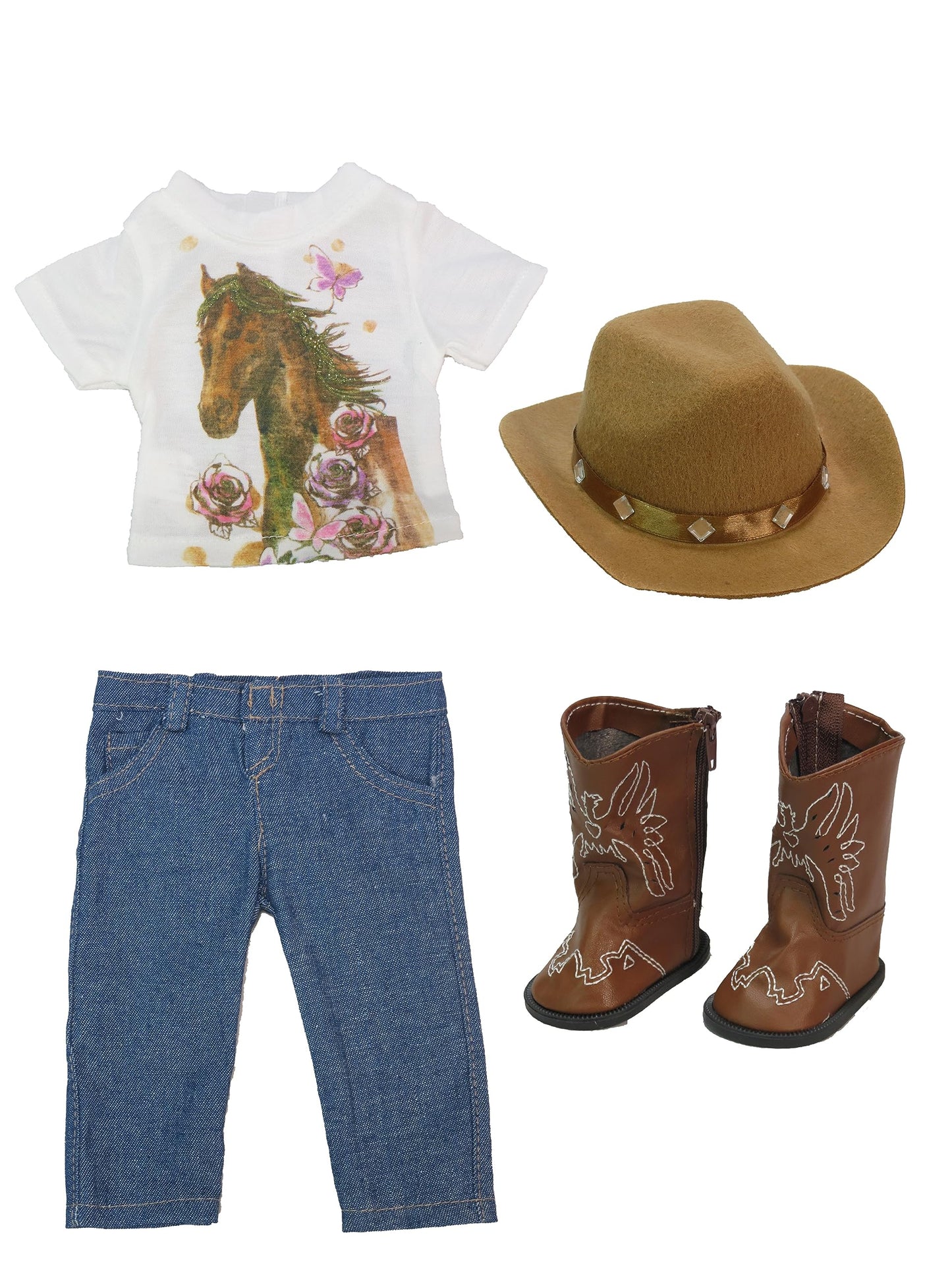Horse Cowgirl Outfit with Boots and Hat Outfit for 18-Inch Dolls | enhanced Quality & Trendy Design | Dolls Clothes | Outfit Fashions for Dolls for Popular Brands - Doll not Included