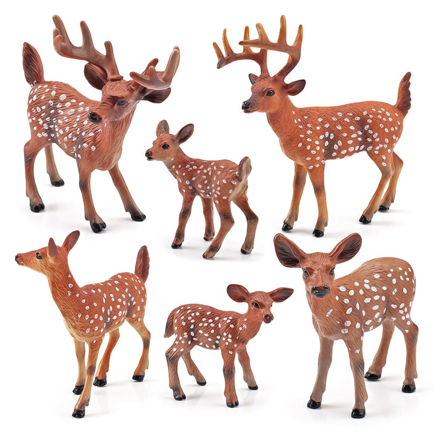 Gemini&Genius 6Pcs Deer Toys, Jungle Animal Deers with Cubs for Miniature Scenery Decorations, Birthday Cake Topper, Woodland Ba