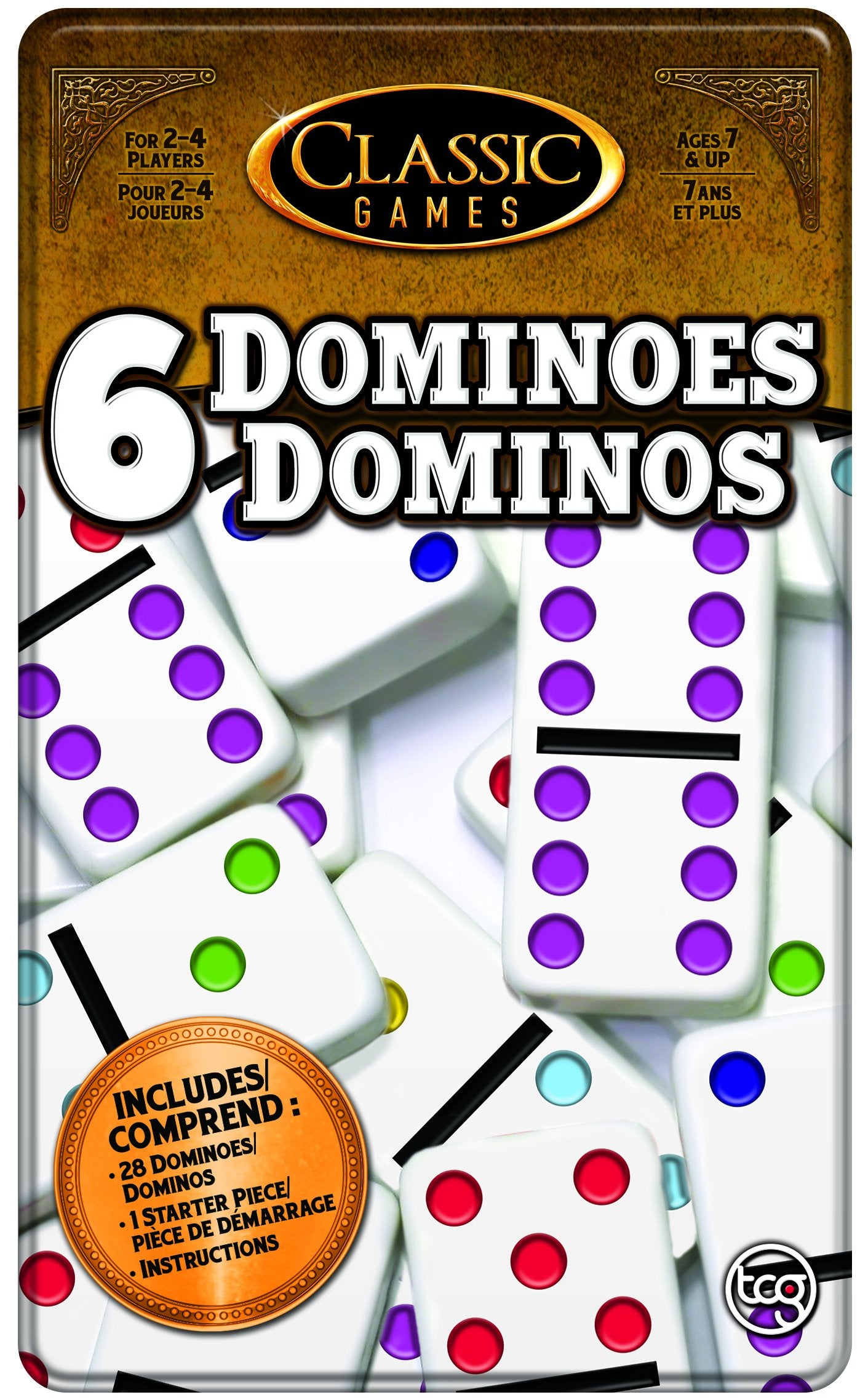 Tcg Toys Classic Games - Double 6 Dominoes Tin - Be The First To Win! Great For Boys And Girls Over Age 7