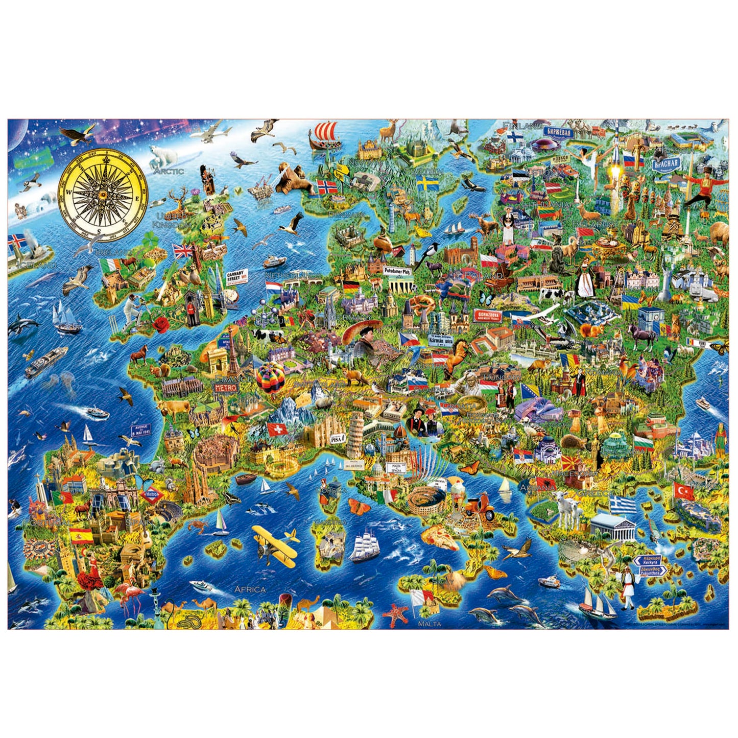Educa 17962  Crazy  500 Piece Puzzle for mature-themeds and Children from 10 Years  Map  Europe  Multicoloured