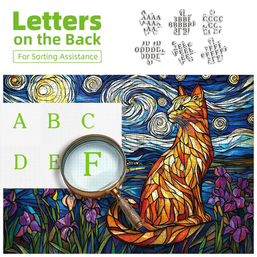 Stained Glass Cat Puzzles For Adults 1000 Pieces Starry Night Impossible Hard Puzzle For Adults Beautiful Vintage Flowers Cats A