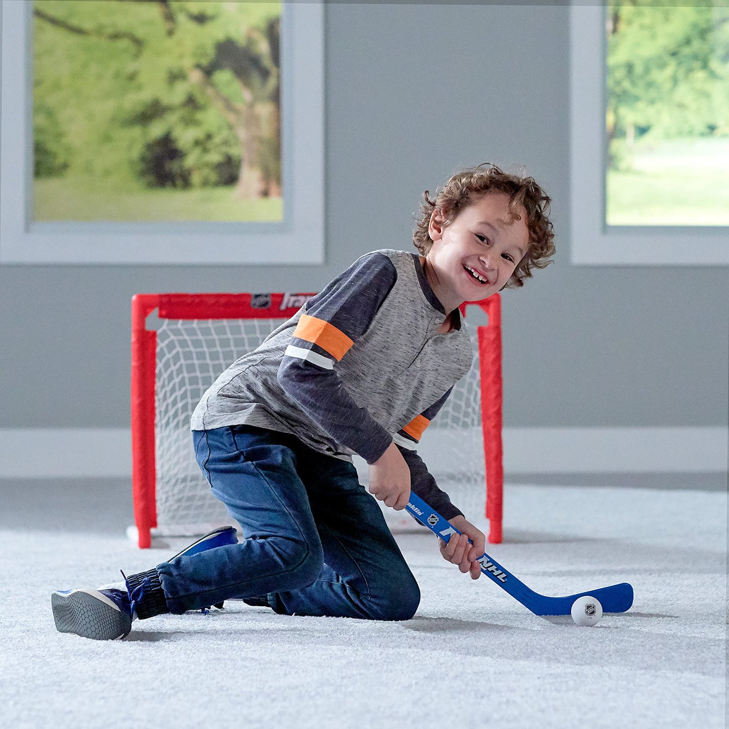 Franklin Sports Nhl Kids Mini Hockey Set - Includes 1 Knee Hockey Goal - 2 Mini Hockey Sticks + 2 Foam Balls - Indoor Toy Mini H