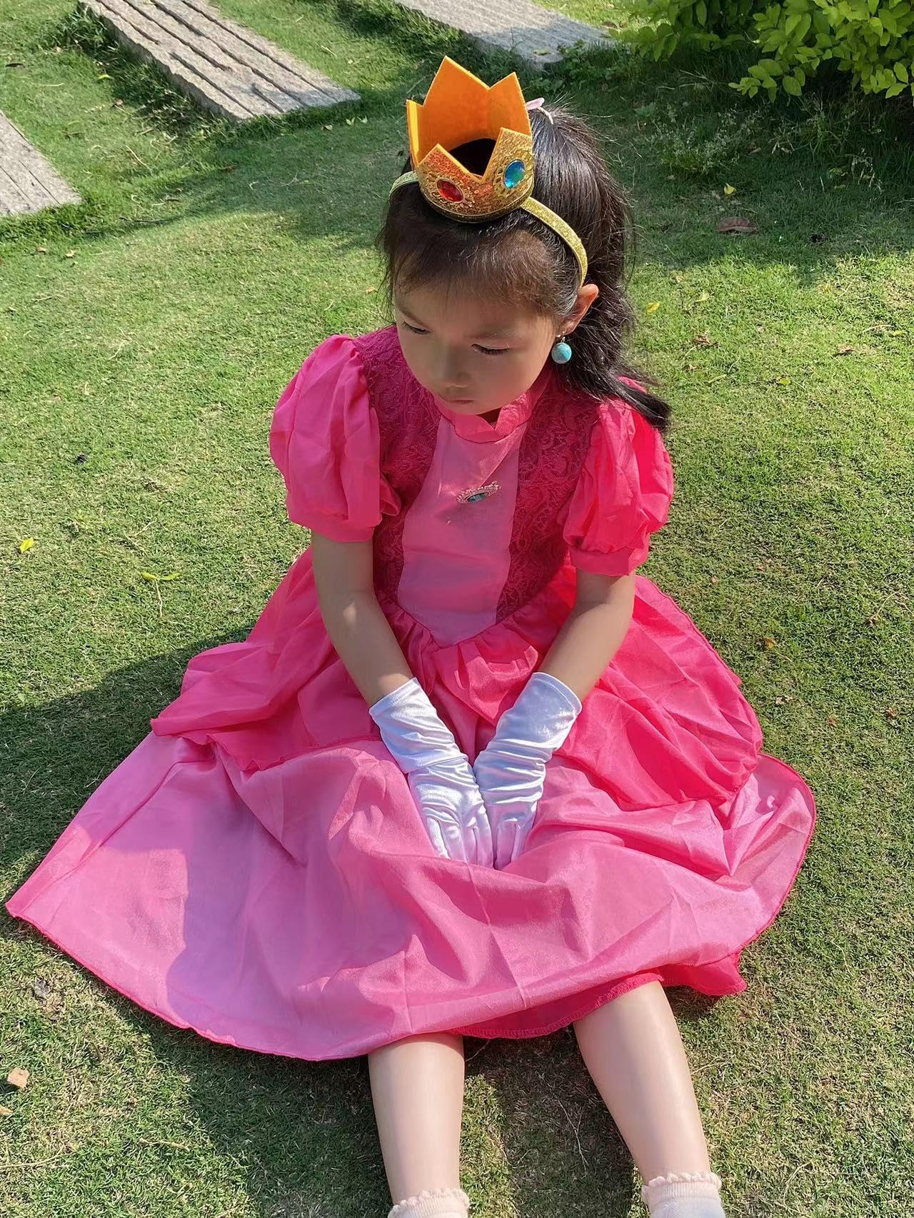 Ruichangxin Princess Peach Cosplay Costume Dress Girls Princess Peach Dress With Crown Gloves And Earrings Party Dress Up