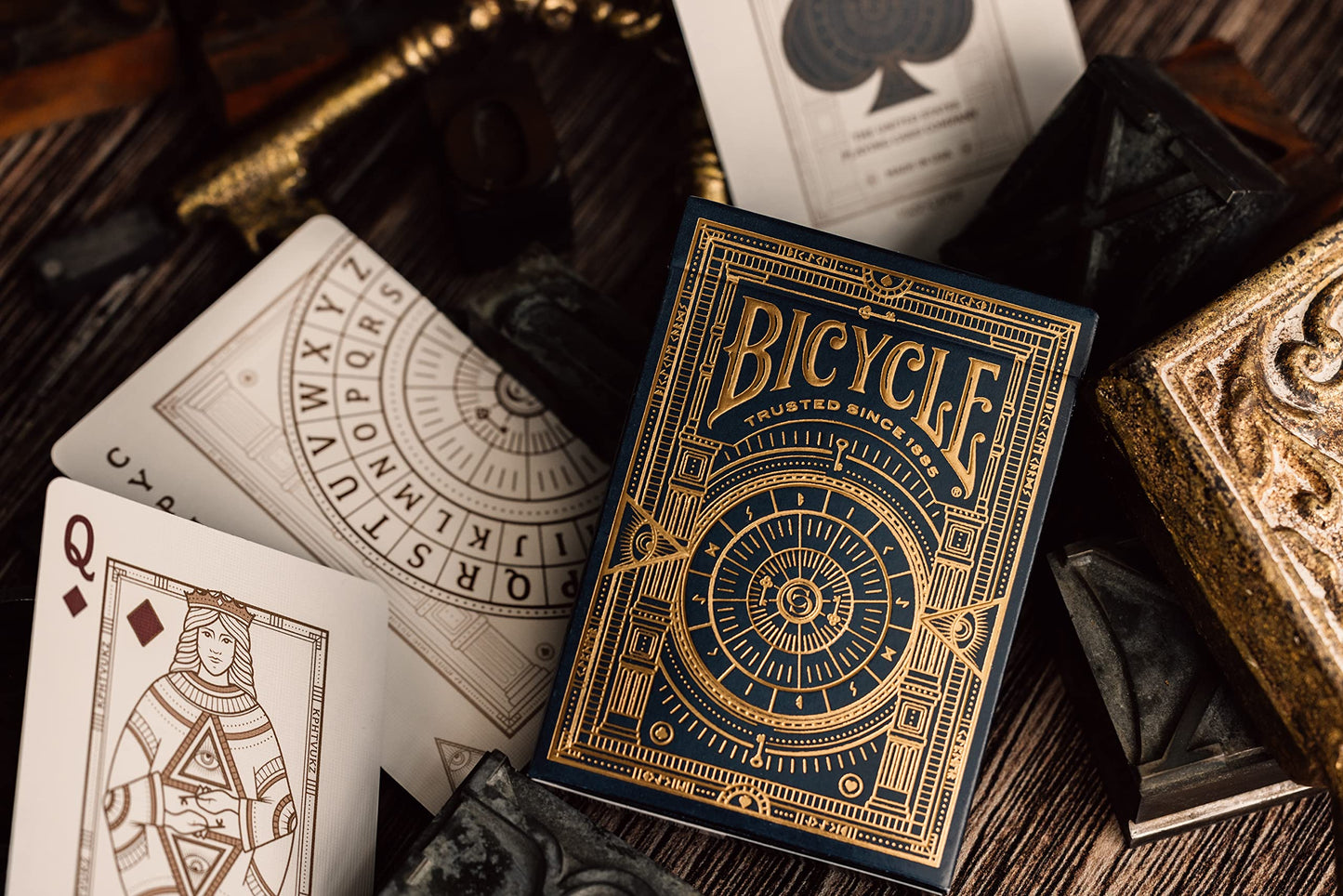 Bicycle Cypher Premium Black Playing Cards, Gold Foil, Encrypted Messages In Playing Cards, 1 Deck
