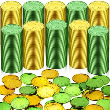 Leitee 800 Pieces St. Patrick'S Day Coins Bulk Plastic Shamrock Coins Good Luck Saint Patrick'S Day Decor With Green And Gold 3