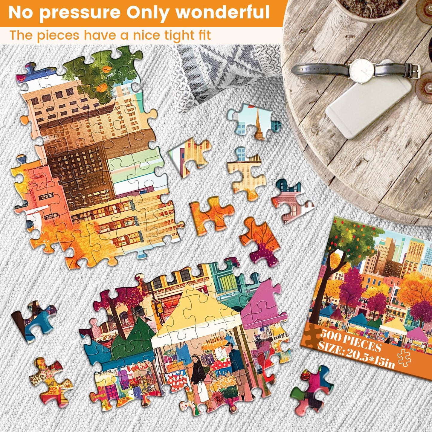 500 Pieces Puzzle For Adults-Beautiful Autumn Market Puzzle For Adults Children Elderly-Recycled Paper Jigsaw Puzzle 500 Piece-G