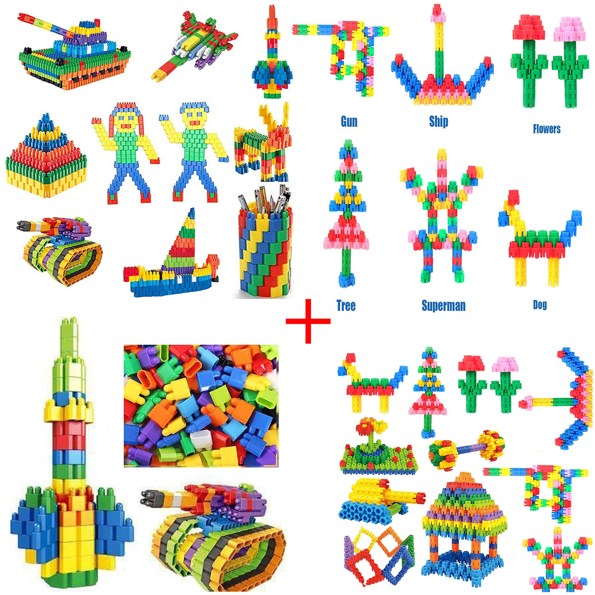 Techhark 300+ Pcs [ 2 In 1 Diy Combo ] 2 Types Different Blocks For Early Learning/Educational Blocks Toys For Kids (200+Pcs Bul