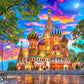 Majestic by Springbok - Sunset at Basil's - 1000 Piece Jigsaw Puzzle Illustration of St Basil's Cathedral at Sunset