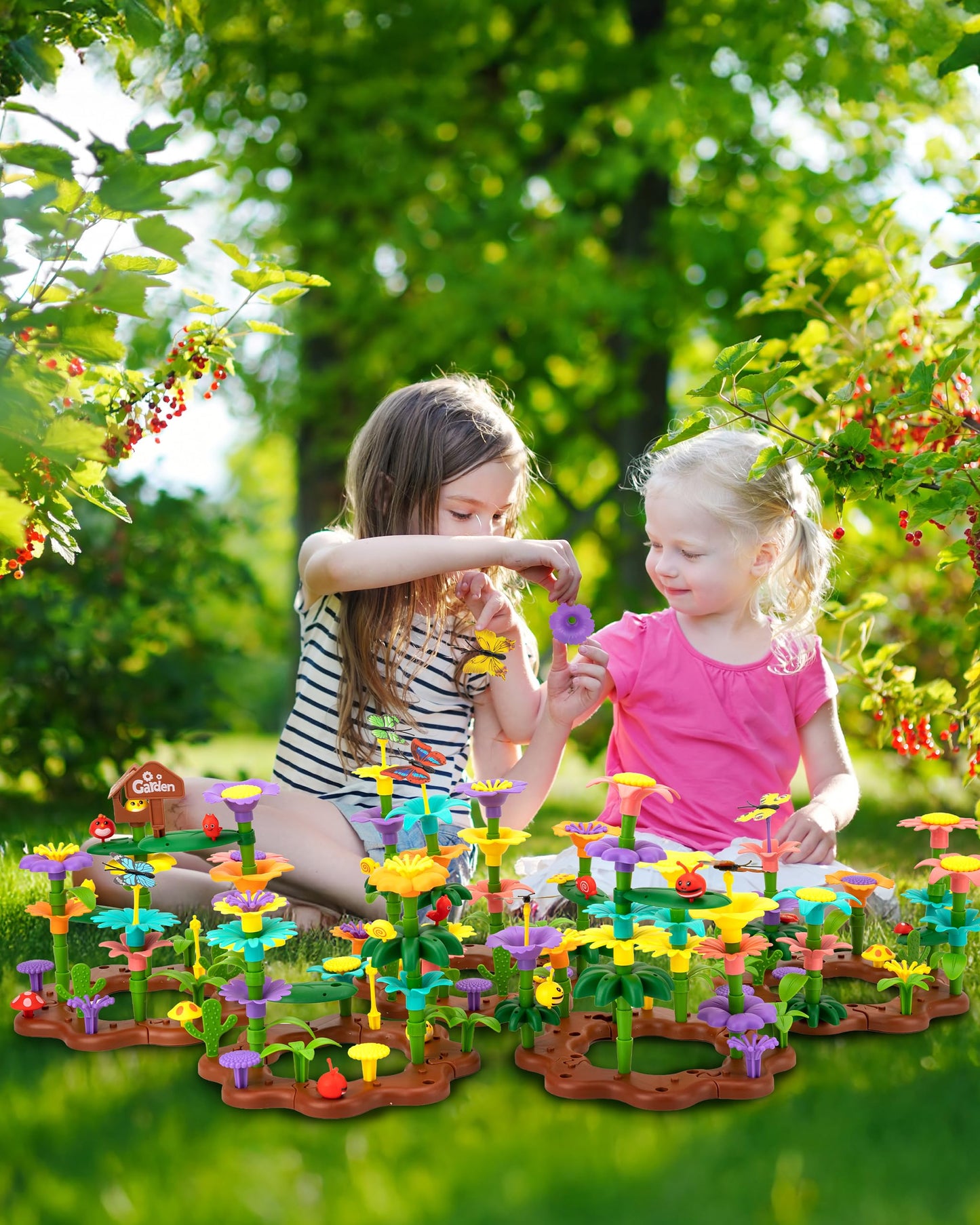 Funsland Flower Garden Building Toys For Girls: 322 Pcs Kids Gardening Kit Set Gifts For 3 4 5 6 7 Year Old Toddler