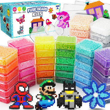 FUNZBO 31000 5mm Fuse Beads Kit - 48 Colors, Christmas Homeschool Arts and Crafts Supplies for Kids, Toys Set, Art Decorations f