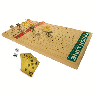 Fineni Horse Racing Game For Adults, Horse Race Board Game With 11 Luxurious Metal Horses (Gold, Silver, Black, Rose Gold), 22” Beech Wood Horse Race Game Board, Dice & Gold Card Included (Beech)