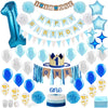 Baby Boy 1st Birthday Decorations With Birthday Crown - First Birthday Boy Decorations - Cake Smash Party Supplies - Happy Birth