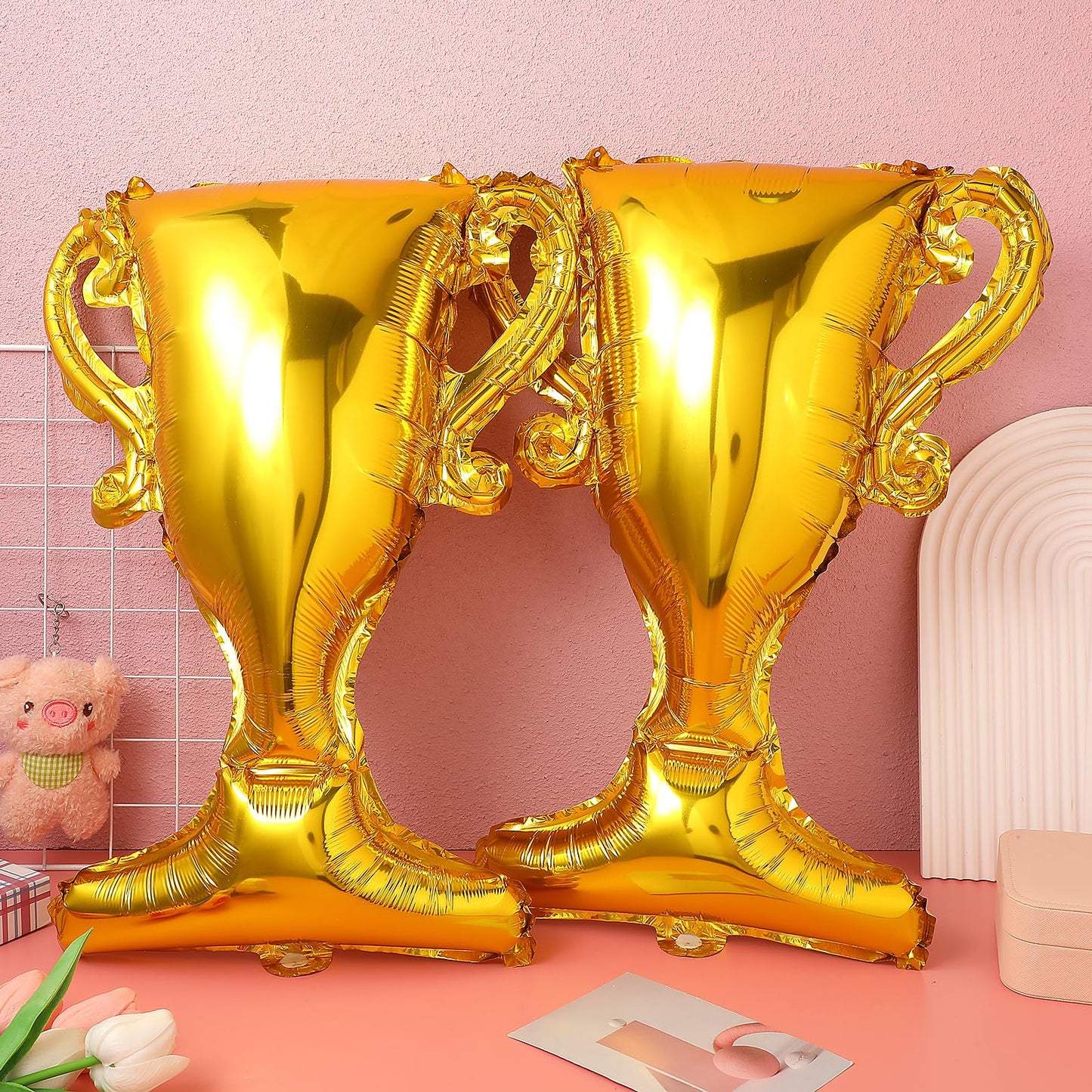 ABOOFAN 5Pcs Gold Foil Balloons Trophy Mylar Balloons for Basketball Football Soccer Anniversary Birthday Party Decor Supplies