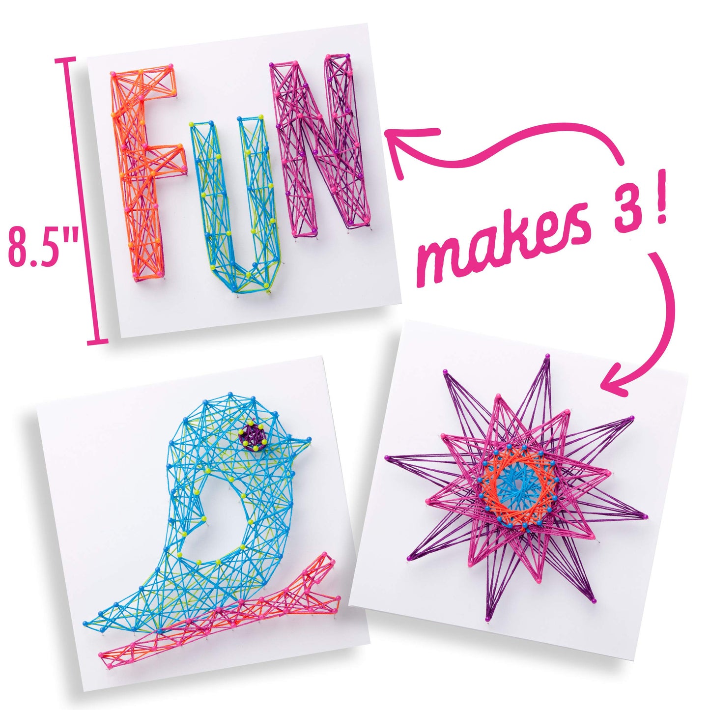 Craft-tastic DIY String Art Kit for Kids - Bird Series, Foam, Multi, Model CTE40-V2T, Includes 3 Fun Projects