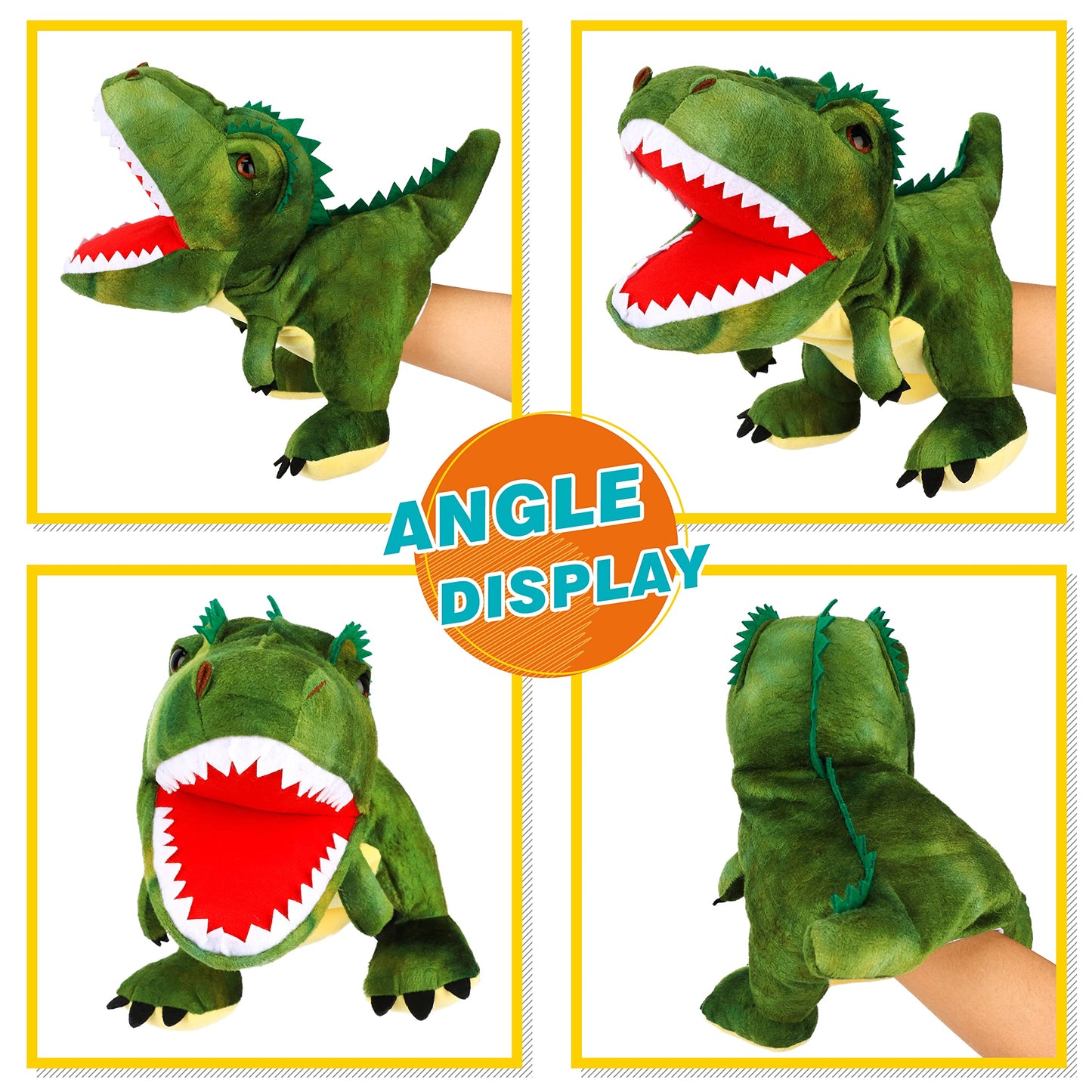 Easfan Plush Dinosaur Hand Puppet With Movable Mouth T-Rex Stuffed Animal Puppet For Imaginative Pretend Play Storytelling Gifts For Kids Boys Girls On Birthday Christmas, 11''