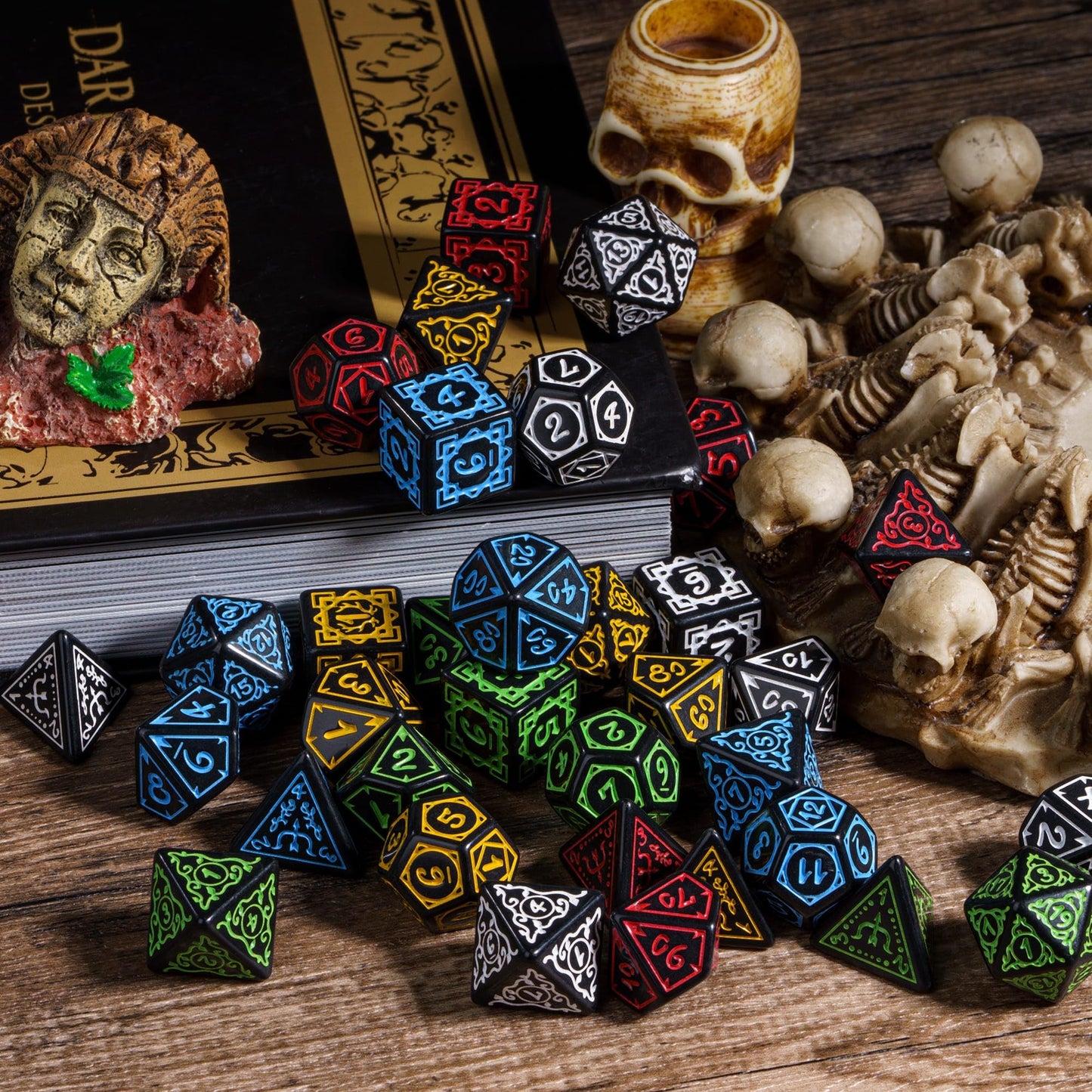 Haxtec Gemstone Dnd Dice With Premiun Dnd Dice Case Rainbow Glass D&D Dice Dungeons And Dragons Ttrpg Gift