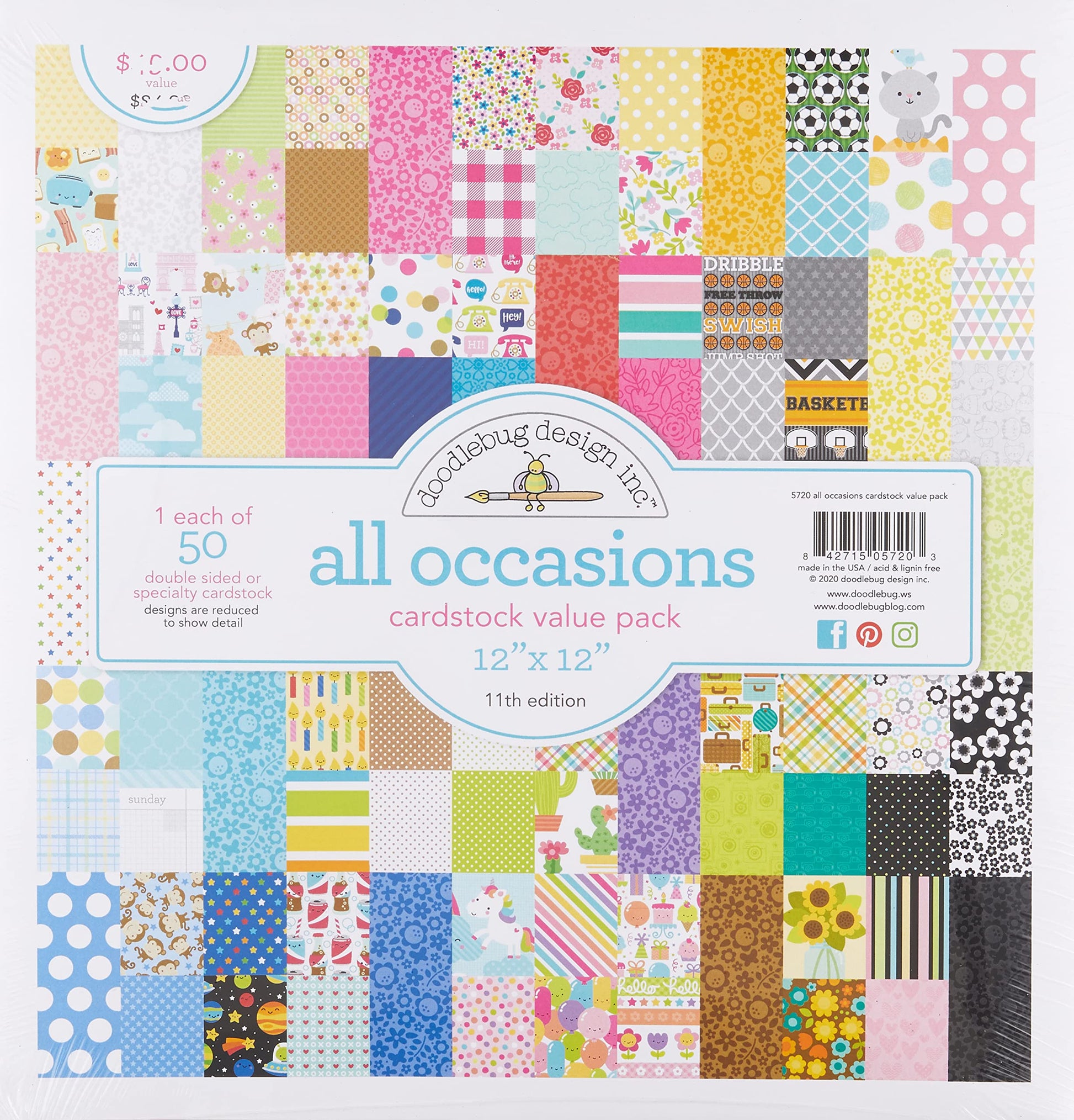 Doodlebug Cardstock Value Pack 12X12 50/Pkg - All Occasions, 50 Designs/1 Each