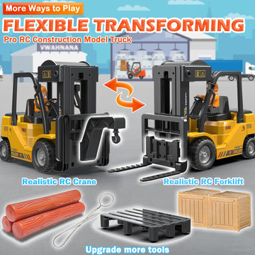 VWAHNANA RC Forklift Truck, 2 in 1 Transform Lift Fork & Hook, Kids Forklift Toy, 11 Channel Remote Control Forklift for Adults,