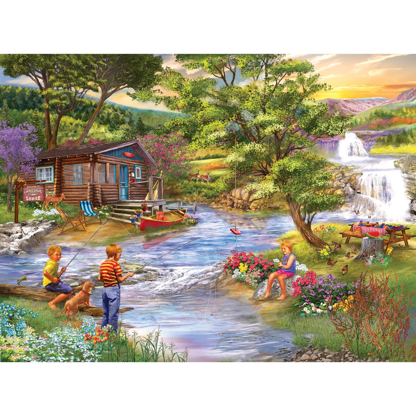 RoseArt 1000 Piece Jigsaw Puzzle - Fishing from The Banks - Multi-colored - Cardboard - Model 6650ZZC